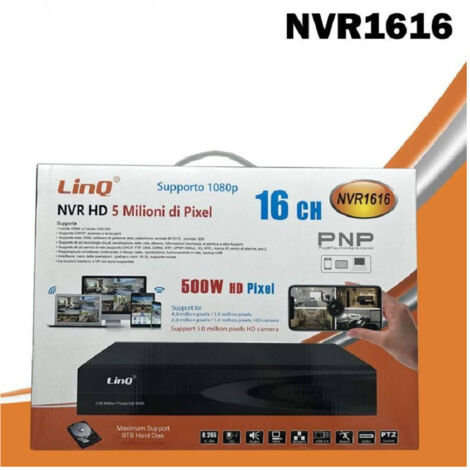 Linq - Nvr 16ch Canali Rec&live Full Hd 1080p Wifi H.264 H.265 Switch Poe 5mpx Nvr1616 - (1/5)