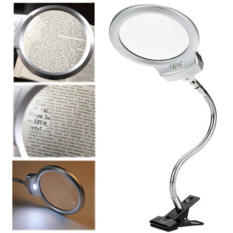 TRADE SHOP - Lampada Lente Led Clip Da Tavolo Scrivania Ufficio Ingrandimento Con Pinza 2 Led -