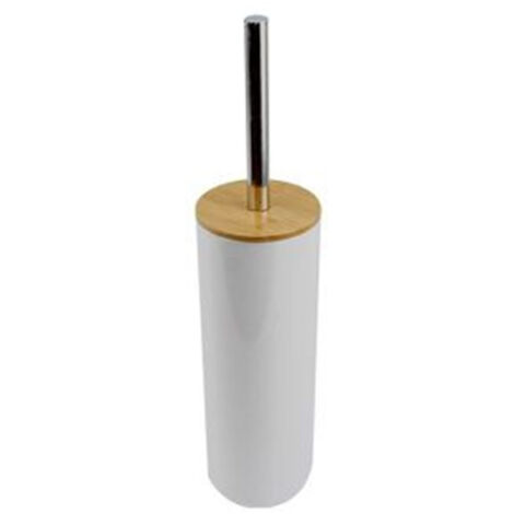 TRADE SHOP - Porta Scopino Con Scopettino Spazzolone Wc Bagno Bianco Finiture Legno 69485 -
