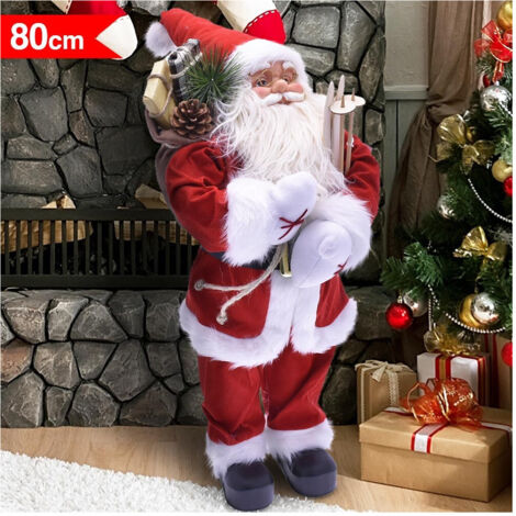 TRADE SHOP - Babbo Natale Classico 80cm In Plastica Vestiti In Tessuto Decorazione Natalizia - (1/3)