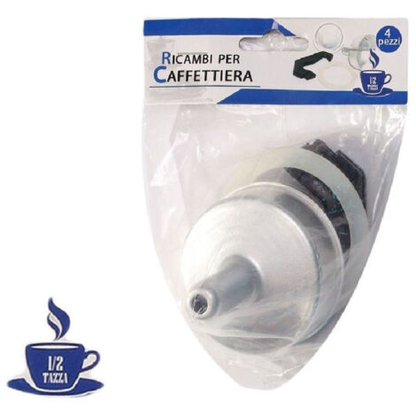 TRADE SHOP - Kit 4pz Ricambi Filtro Guarnizione Manico Imbuto Caffettiera Moka Misura 1/2 Tazza -