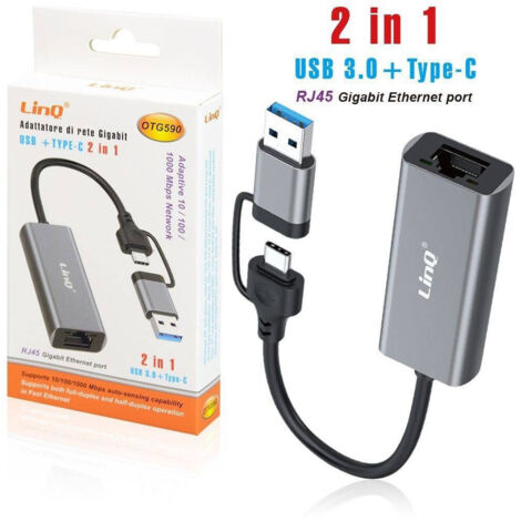 TRADE SHOP - Adattatore Di Rete Gigabit Ethernet Porta Rj45 2 In 1 Usb 3.0 + Type-c Otg590 -