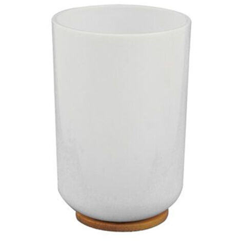 TRADE SHOP - Bicchiere Porta Spazzolini Dentifricio Bianco Legno Accessori Arredo Bagno 69479 - (1/2)