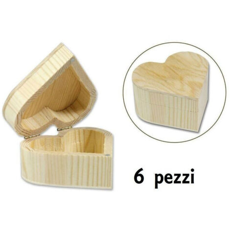 TRADE SHOP - Set 6 Scatoline In Legno Decoupage Portagioie Scatola Cofanetto Forma Cuore -