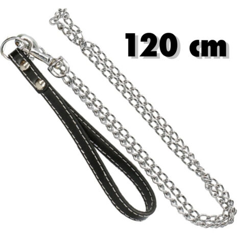 TRADE SHOP - Catena Per Cane Guinzaglio Cani 120cm Con Gancio Acciaio E Maniglia In Cuoio - (1/2)