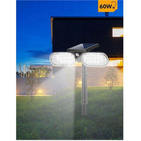 TRADE SHOP - Faretto Doppio A Led Snodabile Ricaricabile Pannello Solare Picchetto Yh0518-pir - -Bianco Freddo      -