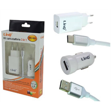 TRADE SHOP - Kit Caricabatterie 3in1 Adattatore Caricatore Auto Rete Cavo Usb Tipo C Tpc-3301 -