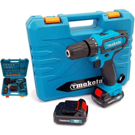 TrAdE Shop Traesio - Trapano Avvitatore A Doppia Batteria Litio 18v 2ah Valigia 24 Accessori Tm331d -