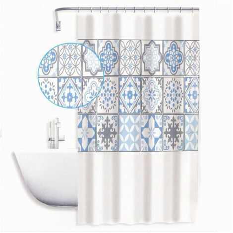 Tenda Doccia 180x180 Cm Con Motivo Foglie - Impermeabile, Poliestere, Con 12 Ganci - Per Bagno E Camper