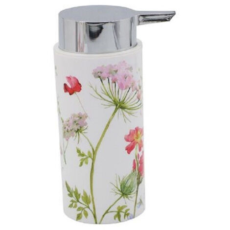 TRADE SHOP - Dispenser Porta Sapone Liquido Cilindrico Bianco In Plastica 15,6 Cm Fiori 69922 - (1/2)
