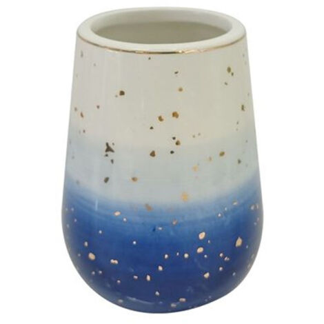TRADE SHOP - Bicchiere Porta Spazzolini Dentifricio Blu Bianco Accessori Arredo Bagno 79967 - (1/2)