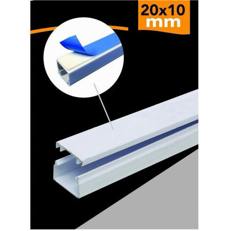 TRADE SHOP - 10 Pz Profili Passacavi Canalina Con Biadesivo In Pvc Colore Bianco 2 Mt 20x10mm -