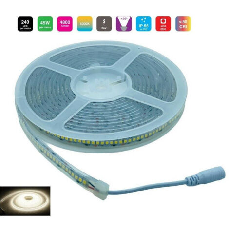 TRADE SHOP - Striscia Led 24v Impermeabile Ip65 Con 1200 Led Luce Naturale 4000k Da 45 Watt -