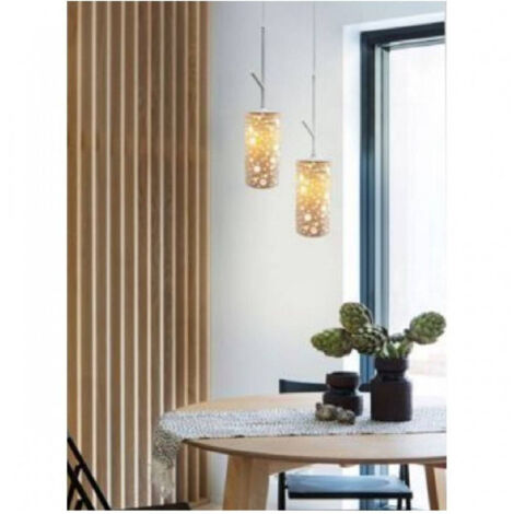 TrAdE Shop Traesio - Lampadario A Sospensione E27 Paralume Cilindro In Ceramica Traforata Bianco Lp21 - (1/2)