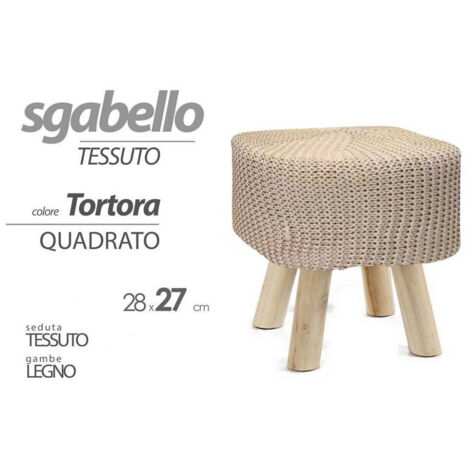 Pouf Quadrato In Pelle Con Poggiapiedi E Gambe In Legno