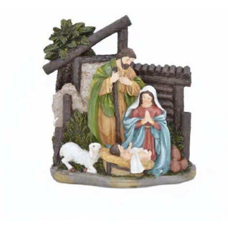 TRADE SHOP - Presepe Natività In Resina Scenario Sacra Famiglia Decorazioni Natalizie -