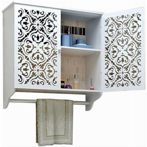 TRADE SHOP - Mobiletto Da Bagno A Parete Con Portasciugamani Armadietto In Mdf A 2 Livelli - (1/4)