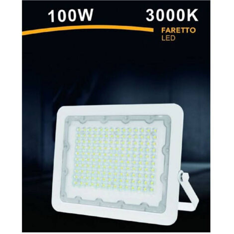 TRADE SHOP - Faro Led 100w Ultra Slim Bianco Esterno Ip65 Luce Fredda Naturale Calda Fs100w-b - -Bianco Caldo -
