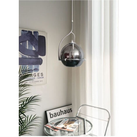 TRADE SHOP - Lampadario Sfera Vetro Pendente Globo E27 Lampada Orientabile Sospensione Lp-87 - Argento (1/2)