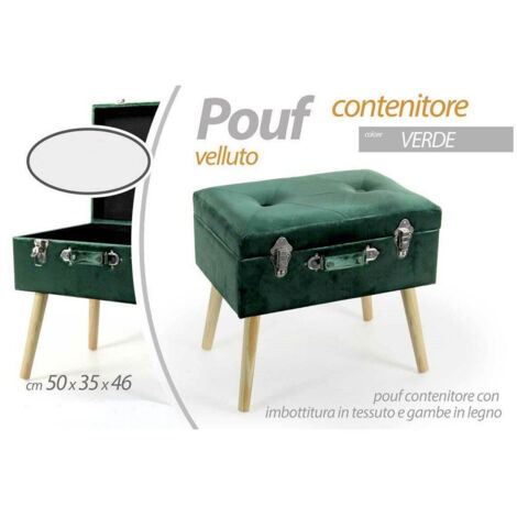 TRADE SHOP - Pouf Contenitore Baule Poggiapiedi Sgabello Pouff Velluto Verde 50x35x46cm 756801 -