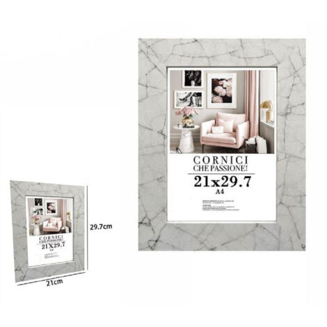 TRADE SHOP - Cornice Portafoto Quadri Tele Poster 21x29.7cm Modello Effetto Marmo Bianco 71655 -