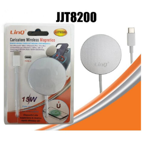 TRADE SHOP - Caricabatterie Caricatore Ad Induzione Wireless Qc Magnetico 15w Type-c Jjt8200 -