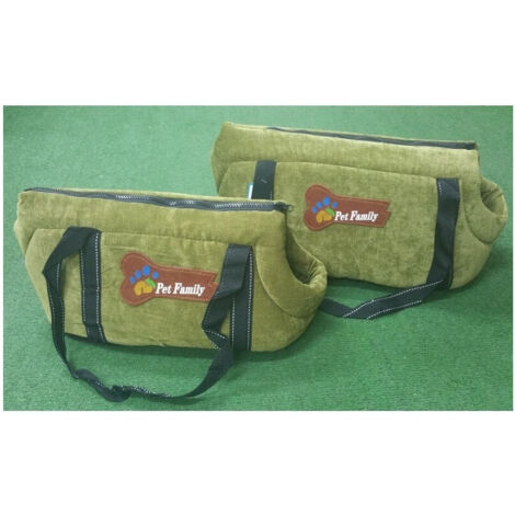TRADE SHOP - Set 2 Pz. Verde Borse Travel Vellutino Trasportino Cane Gatto Crescita S M 38x22x22 - 44x27x26 Pet Family -