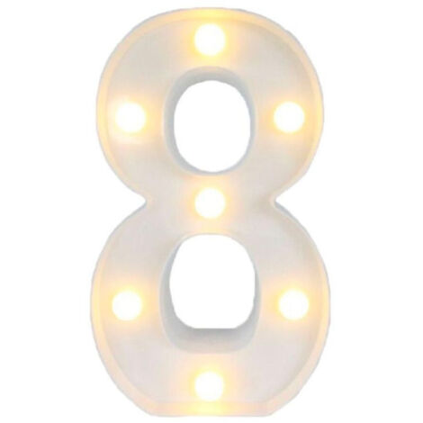 TRADE SHOP - Numero 8 Luminoso Con Luci Led A Batteria Decorazioni Per La Casa Dim. 22 Cm -