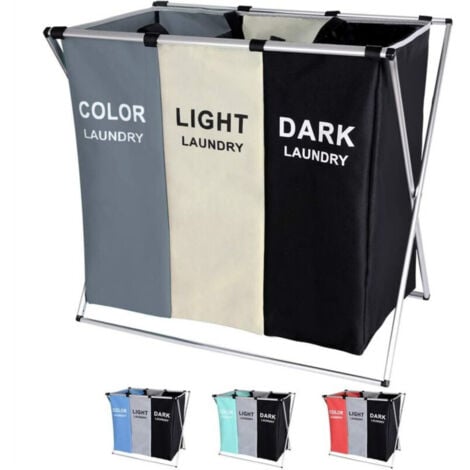 Cesto Biancheria Pieghevole 3 Scomparti 102L - Tessuto Oxford, Con Maniglie, Multiuso Per Casa - Foto 5