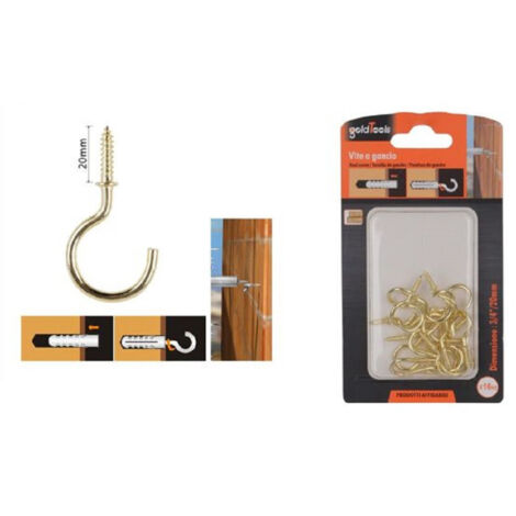Kaela - Set 16 Pezzi Vite A Gancio 3/4" 20 Mm Viti Autofilettanti Dorate Per Legno 90808 - (1/2)