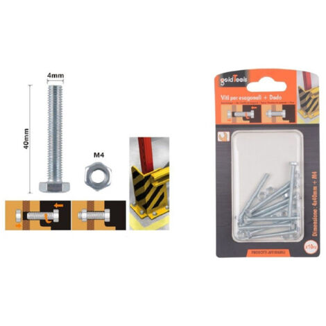 TRADE SHOP - Set 10pz Vite Viti Per Esterno A Testa Esagonali 4 X 40mm Con Dadi Dado M4 90907 - (1/2)