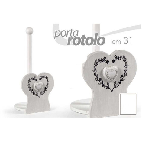 TRADE SHOP - Porta Rotolo Cucina Decoro Cuore 31 Cm Carta Tavola In Legno Shabby Chic 662270 -