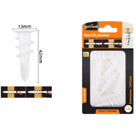 Kaela - Set 15 Pezzi Tasselli In Plastica Tassello Fischer Fissaggio Viti 13x42 Mm 57179 - (1/2)