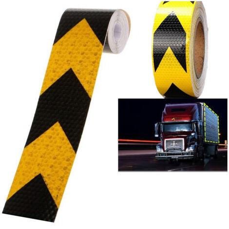 TRADE SHOP - 5 Metri Nastro Adesivo Catarifrangente Auto Camion Nero E Giallo Alta Visibilitá -