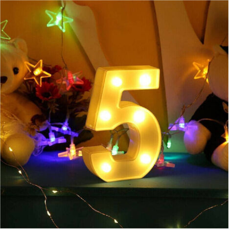 TRADE SHOP - Numero 5 Luminoso Bianco A Led Decoro Per Eventi Feste Luce Calda 3000k 16x3cm -