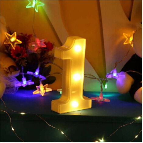 TRADE SHOP - Numero 1 Luminoso Bianco A Led Decoro Per Eventi Feste Luce Calda 3000k 16x3cm -