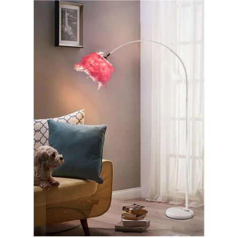 TRADE SHOP - Lampada Da Terra In Metallo Piuma Attacco E27 Max.60w 185x110 Cm Bianco Rosa D26 - Rosa