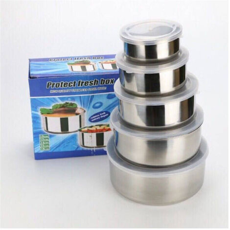 TrAdE Shop Traesio - Set 5x Contenitore Acciaio Inox Con Coperchi Cucina Casa Cibo Conservazione - (1/5)