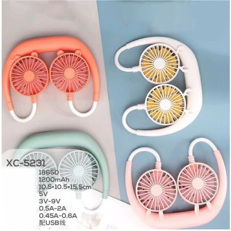 Ventilatore Da Collo Ricaricabile - Senza Pale, Pieghevole, 3 Velocità, Batteria 1000mAh, Verde - Foto 5