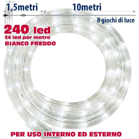 TRADE SHOP - Tubo Luminoso Natalizio 10 Metri Led Bianco Freddo Con Controller 8 Funzioni - (1/3)