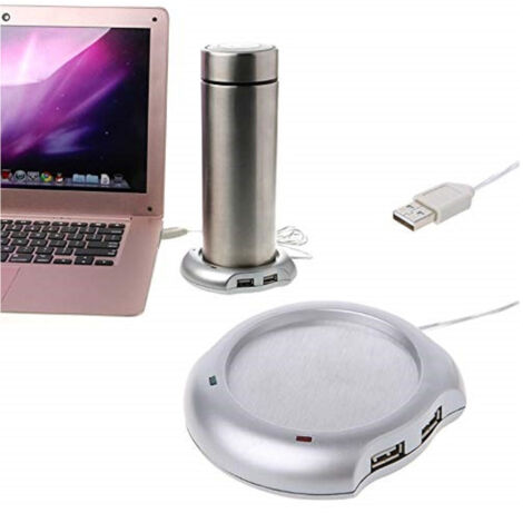 TRADE SHOP - Scaldatazza Bicchiere Elettrico 4 Porte Usb Pc Laptop Sottobicchiere Tè Caffè Tisana -