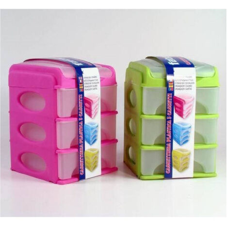 TRADE SHOP - Cassettiera Plastica 3 Cassetti Colorata Multiuso Plastica Minuteria Cotone -