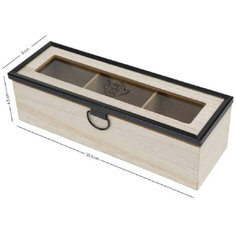 Wooden World Scatola Porta Tè In Legno Di Pino, 6 Scomparti Con Divisori Rimovibili, 22x16x8 Cm - 2