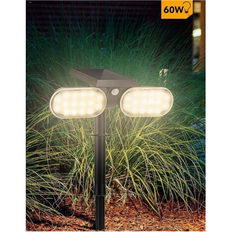 TRADE SHOP - Faretto Doppio A Led Snodabile Ricaricabile Pannello Solare Picchetto Yh0518-pir - -Bianco Caldo      -
