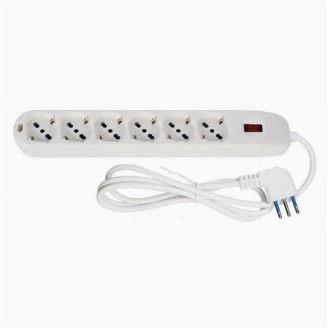 TRADE SHOP - Multipresa 6 Uscite Universali Spina 10a Cavo Da 1.5 Mt Bianco Ciabatta 80183n -