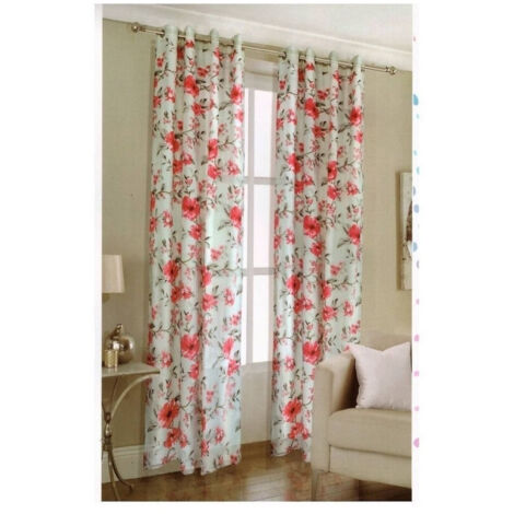 TRADE SHOP - Tenda A Fiori Rosso Floreale 140x280cm A Pannello Doppio Velo Con 8 Anelli -