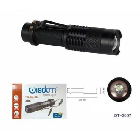 TRADE SHOP - Torcia Led Cree T6 Batteria Ricaricabile Usb Auto Luminosita' Regolabile Dt-2007 -