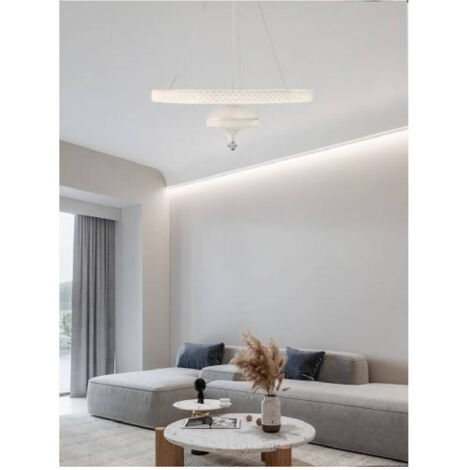 TRADE SHOP - Lampadario A Sospensione Led 50 W Bianco Anello Sospeso Effetto Cristallo Lp-17b - -Bianco Naturale -