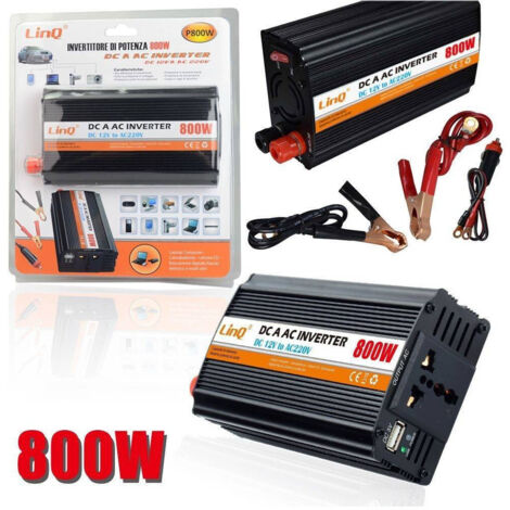 TRADE SHOP - Inverter Di Potenza 800w 12v 220v Convertitore Tasto On Off Pinze Batteria P800w -