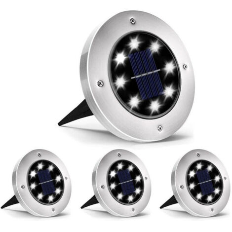 TrAdE Shop Traesio - 4 Faro Lampada Led Solare Da Esterno Giardino Faretto 8 Led Picchetto Segnapassi -